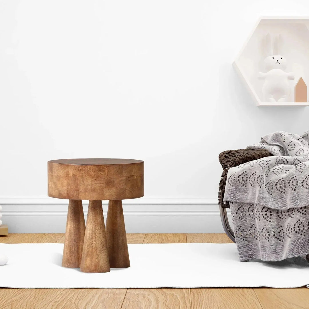Rustic wooden side table stumpy material variants.