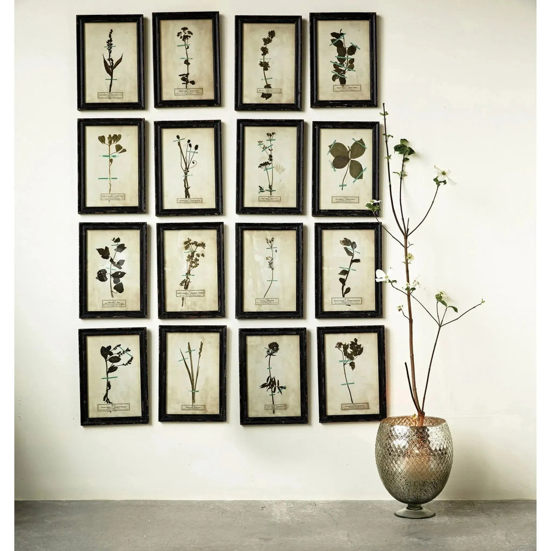 Wood framed wall plaques with dried flower images (set of 16 designs) decor primary product view.