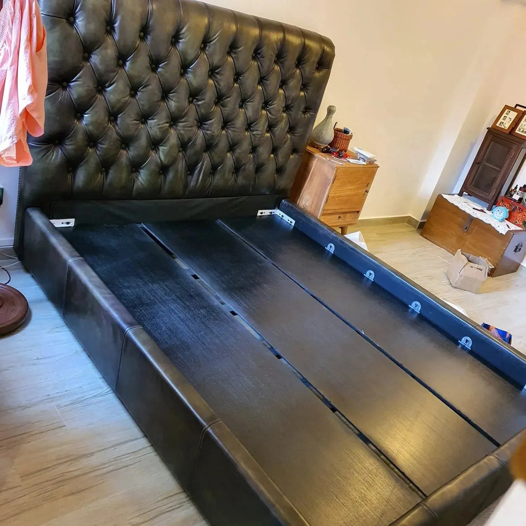 Vintage genuine leather bed frame chesterfield situational feels.