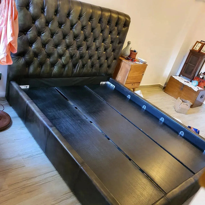 Vintage genuine leather bed frame chesterfield situational feels.